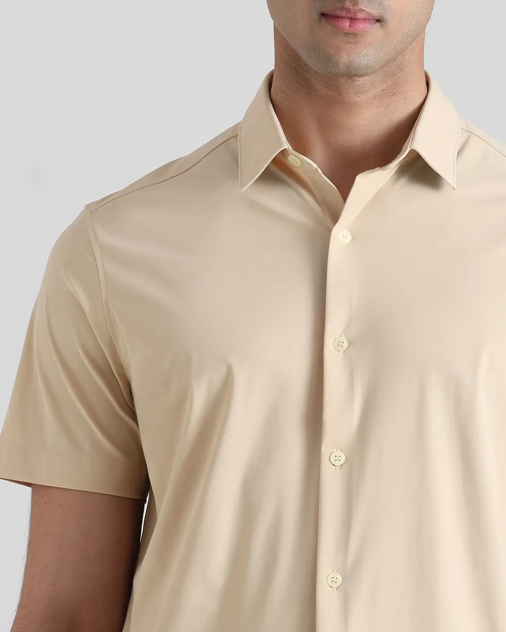 Leisure Simple Slim-Fit Breathable Beige Shirt