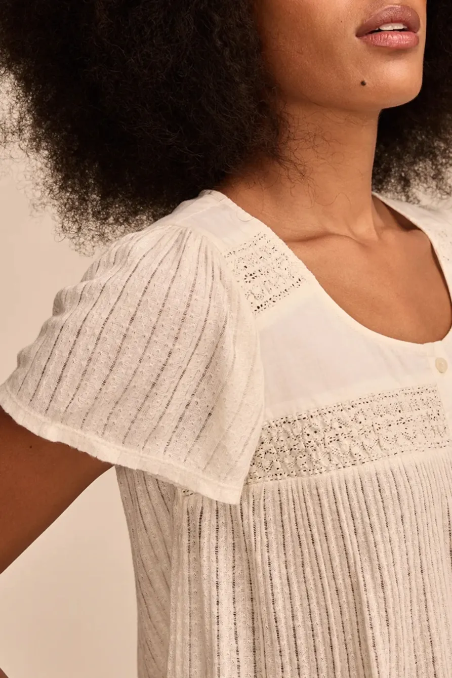 Whisper White Smocked Lace Tee