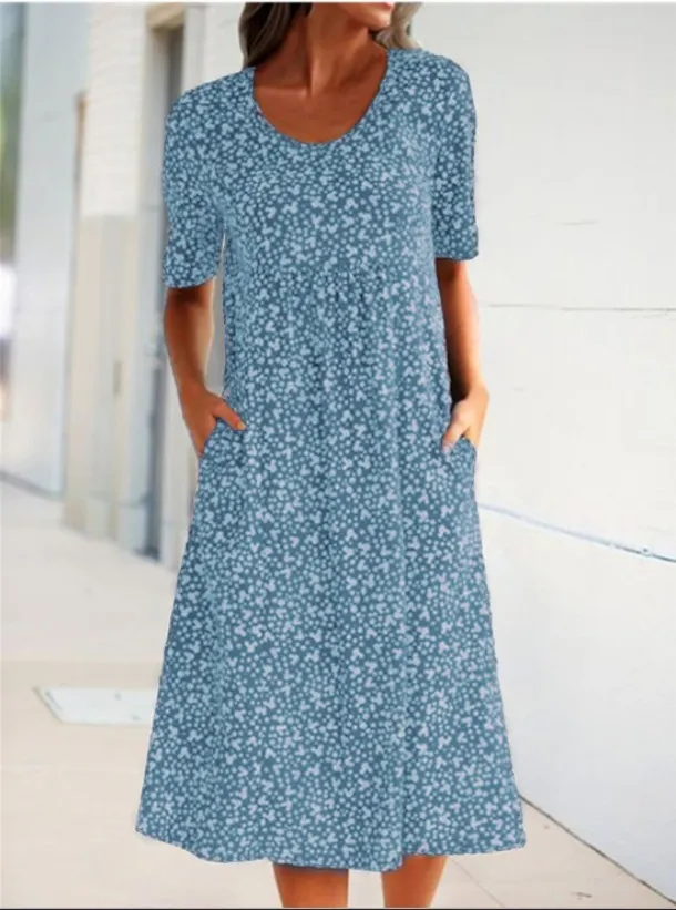 Women Floral Pockets Plus Size Midi Dress