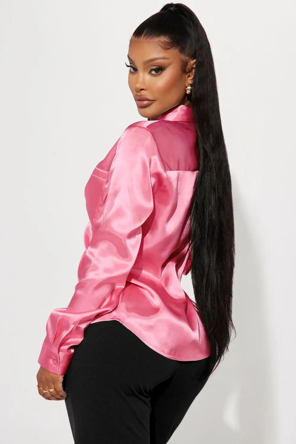 You Better Work Satin Shirt - Pink