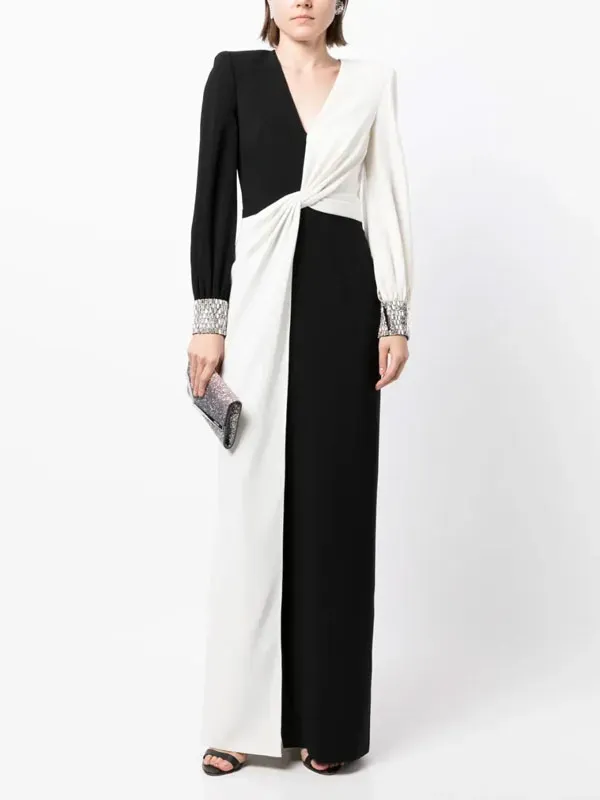 sleeve edge sequin color blocking temperament ladies dress