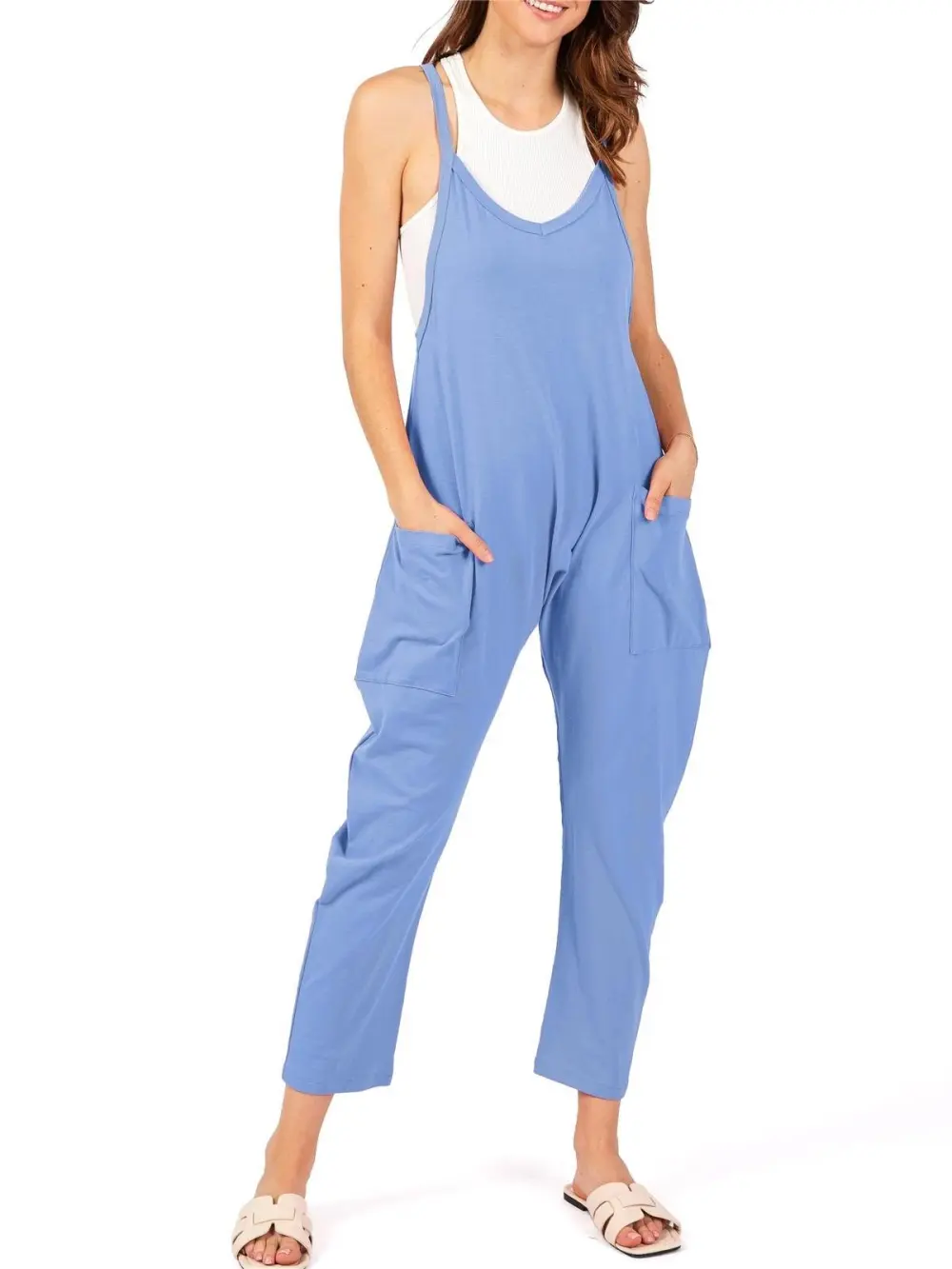 Hot Pink Sleeveless Pocketed Jumpsuit