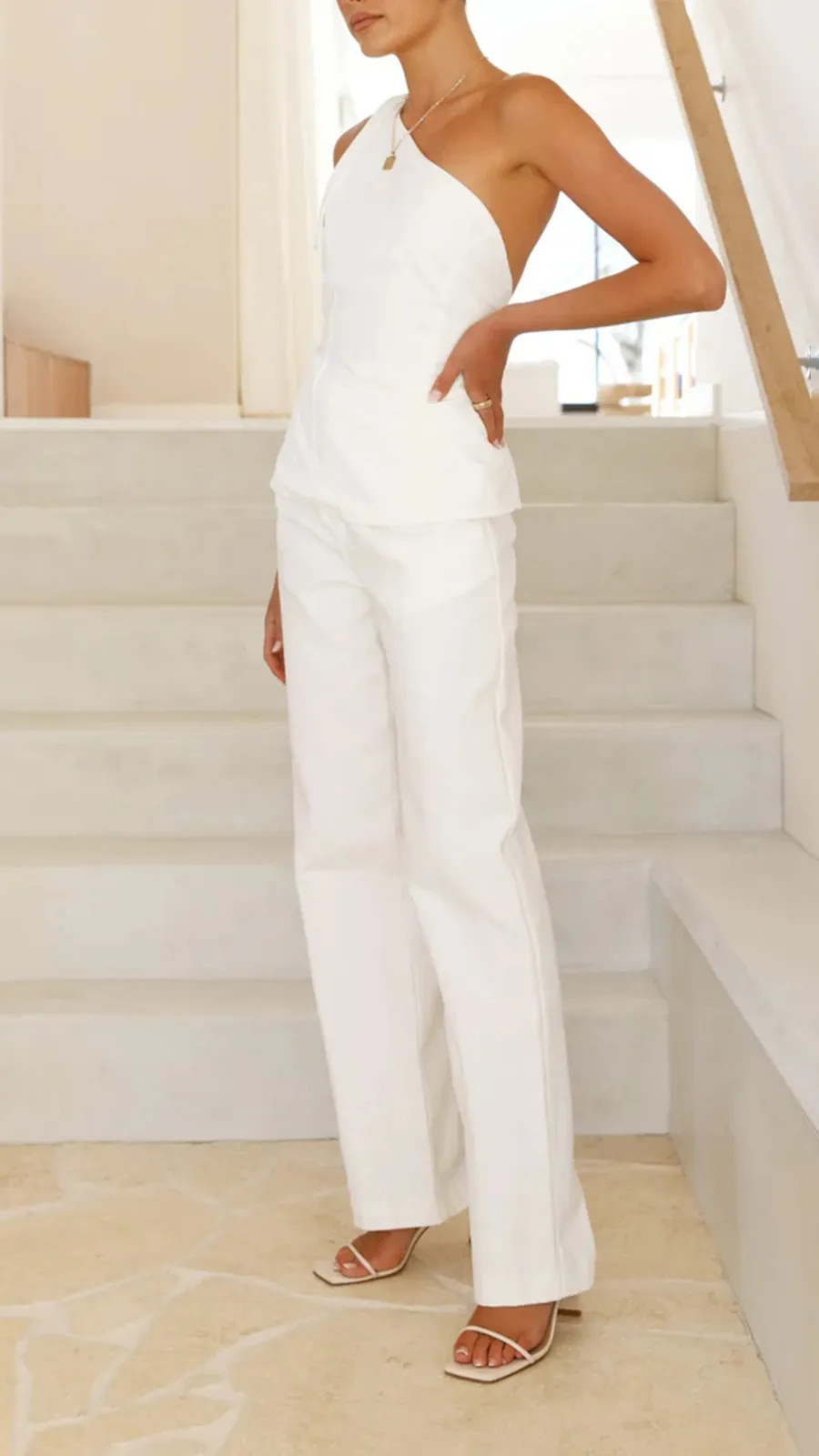 Slant Collar Hollow Back Top