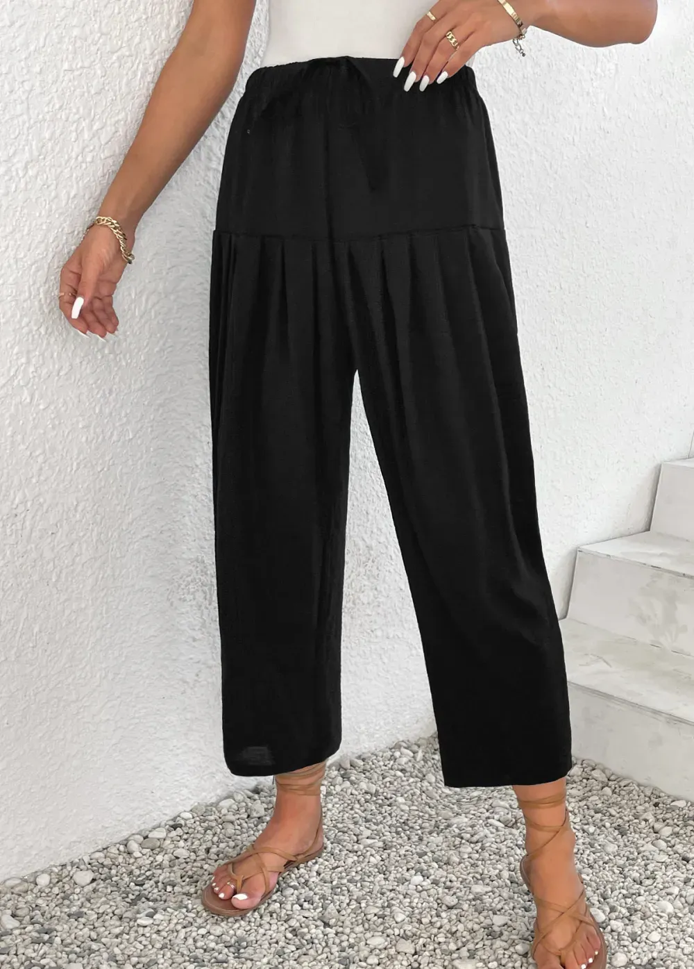 Black Ruched Jogger Elastic Waist High Waisted Pants