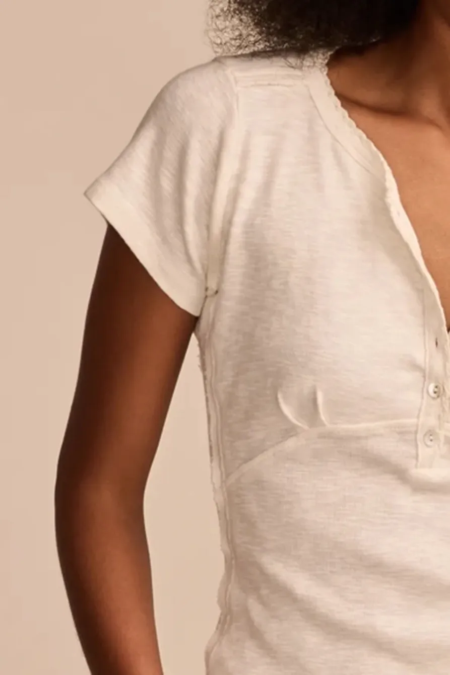 Whisper White Crochet Trim Short Sleeve Henley