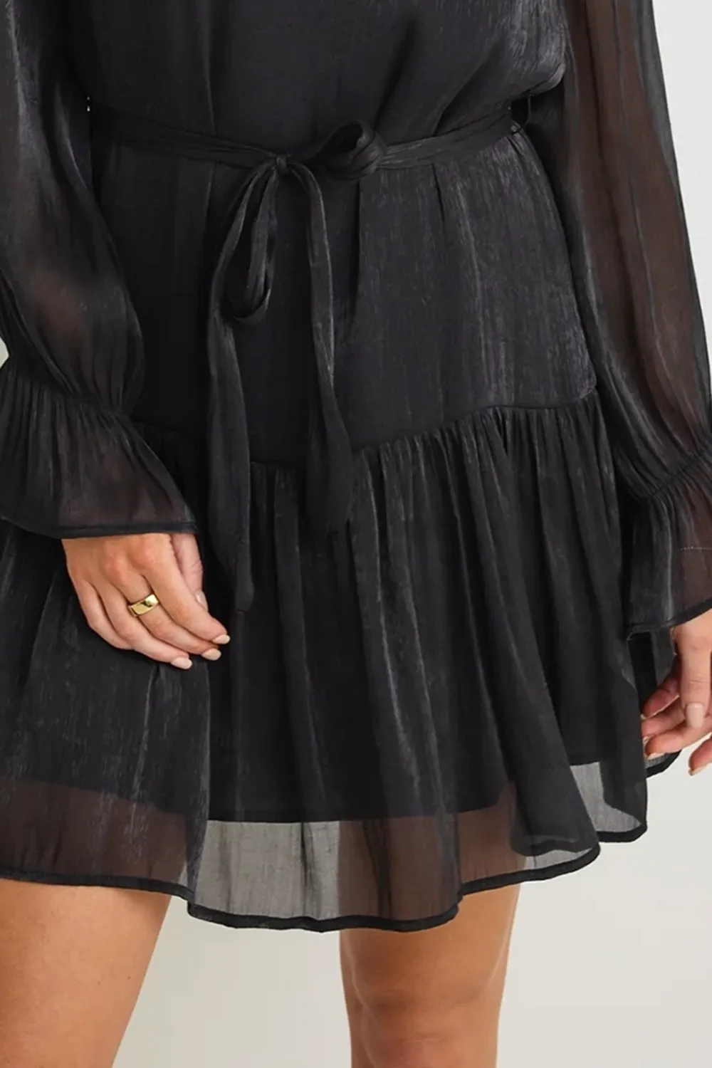 Liquid Black Shimmer Shift Mini Dress