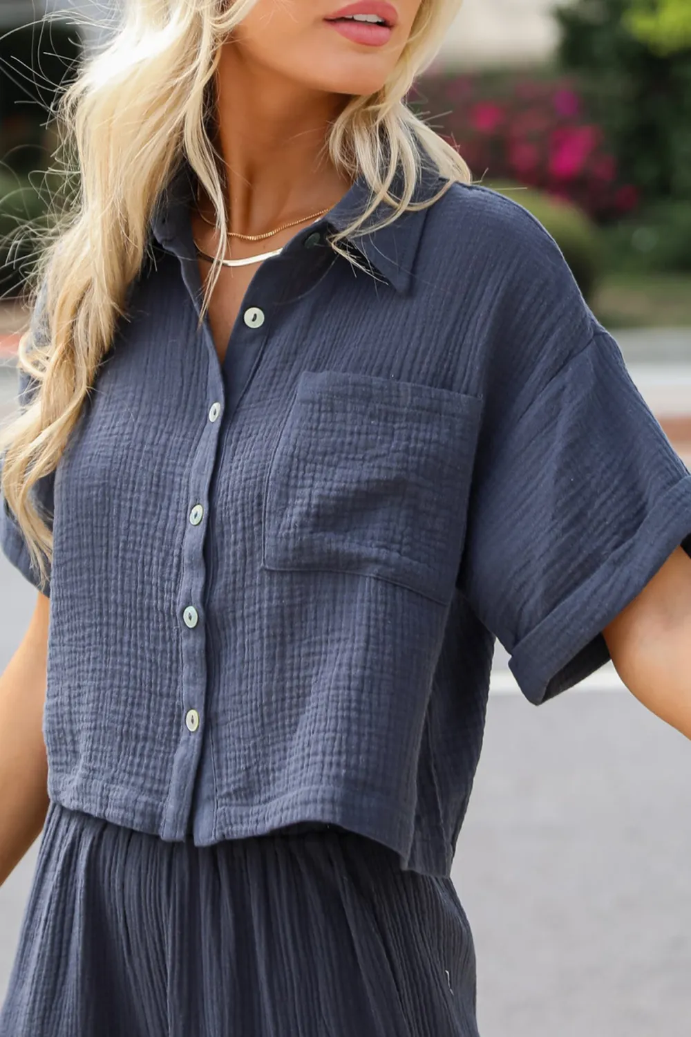 Too Perfect Charcoal Linen Blouse