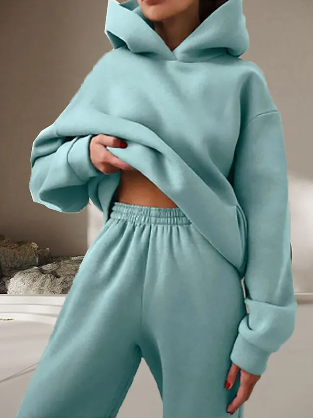 Women's Lounge Sets Long Sleeve Hoodie Pant Pure Color Fashion Casual Comfort Street Daily Date Polyester Breathable Hoodie Fall Winter Pink Red