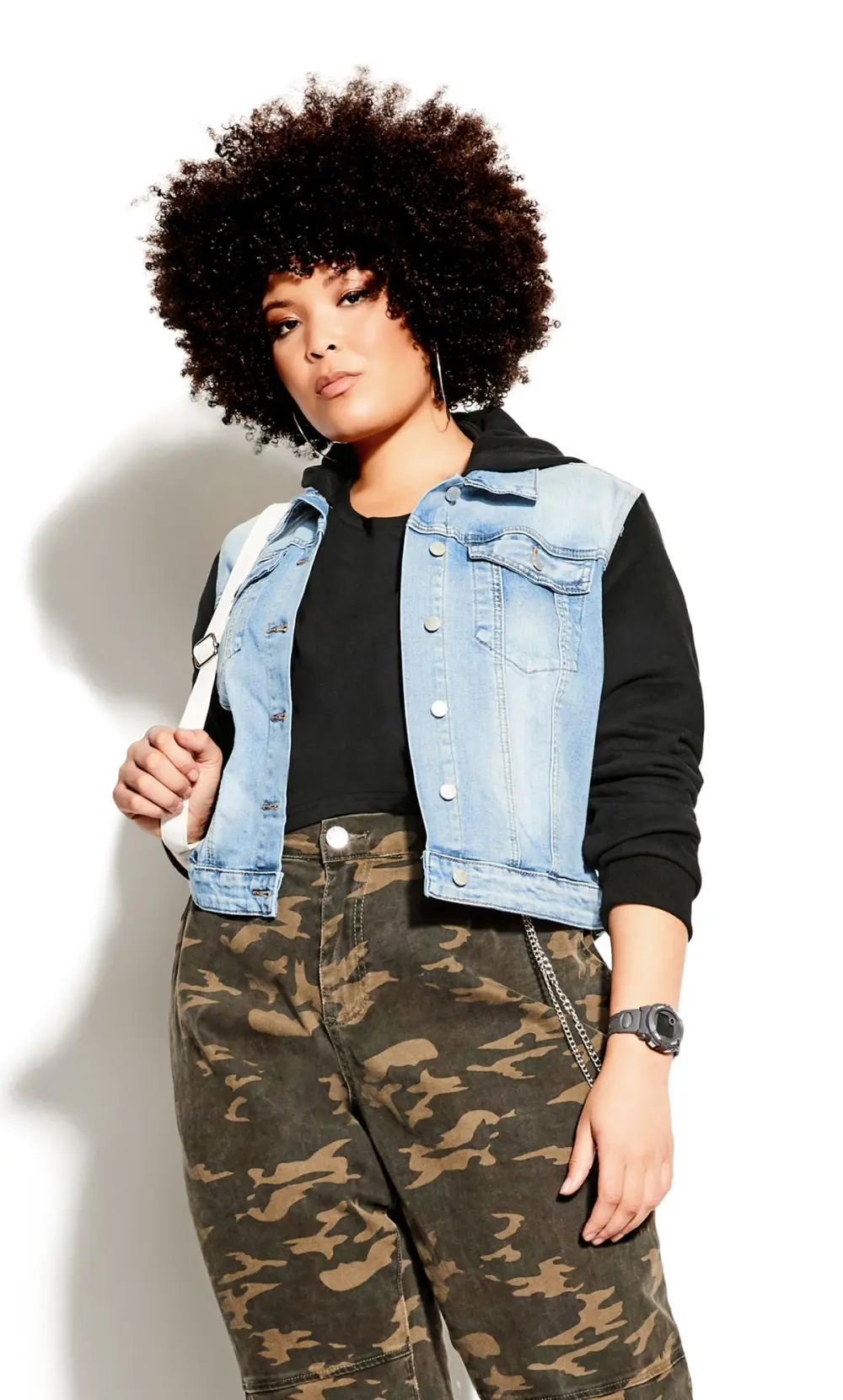 Evans Blue & Grey Cropped Denim Jacket