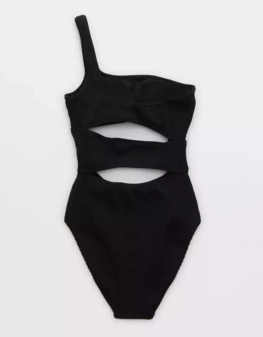 Aerie Crinkle Cut Out One Shoulder One Piece Swimsuit
