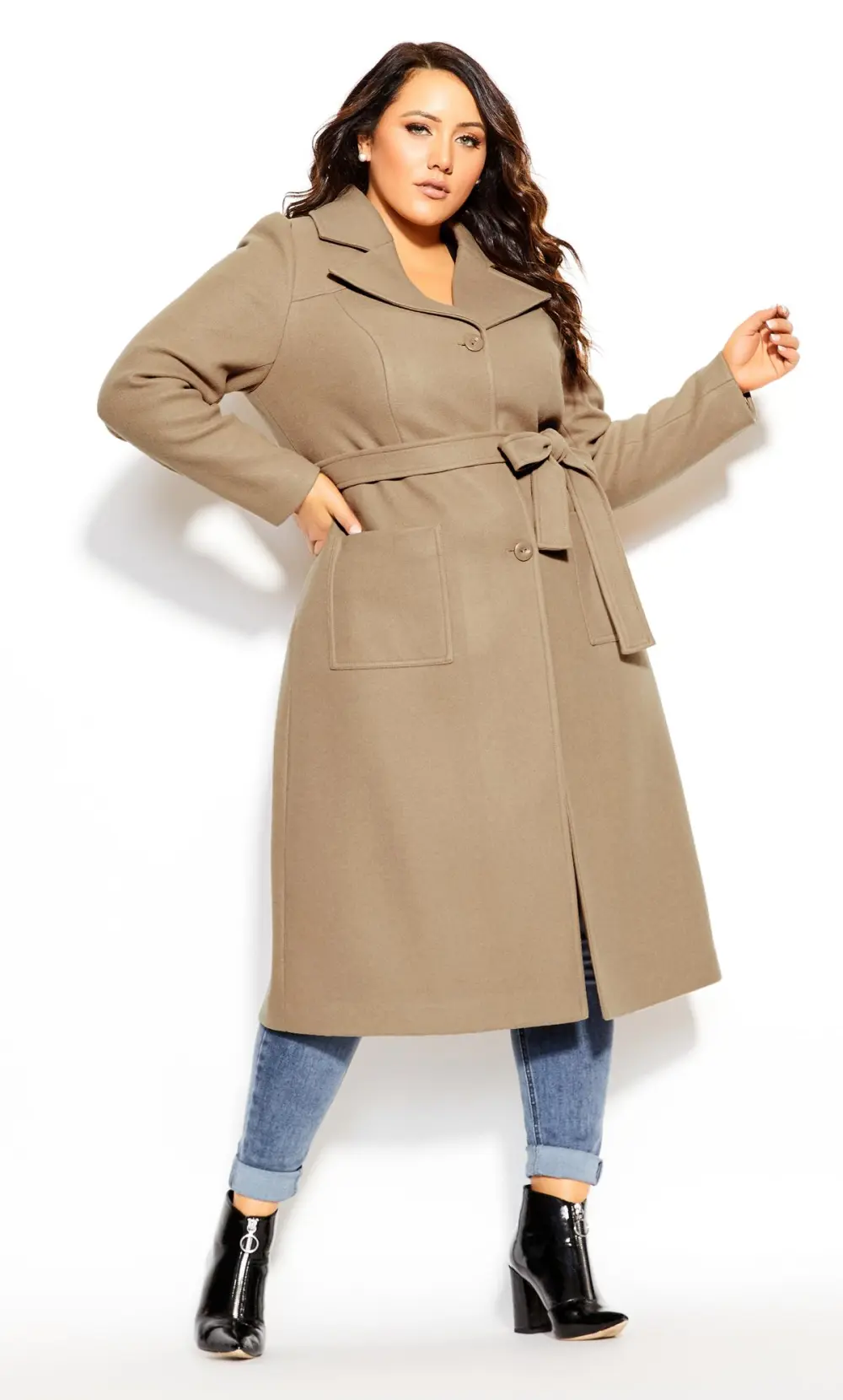 Evans Beige Brown Wool Blend Trench Coat