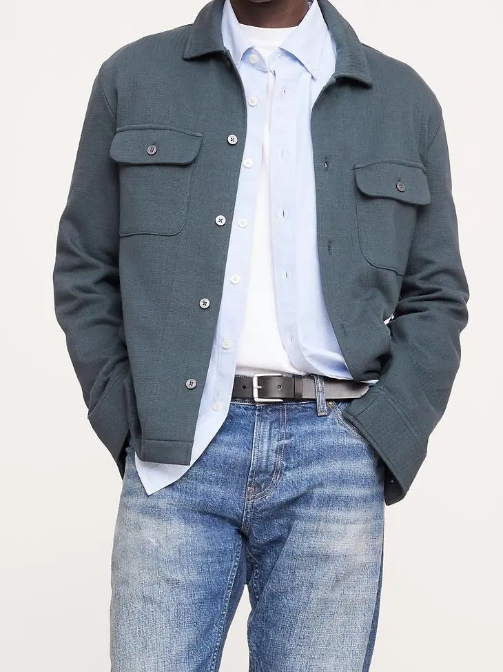 French Collegiate Blue Cotton Shirt Jacket