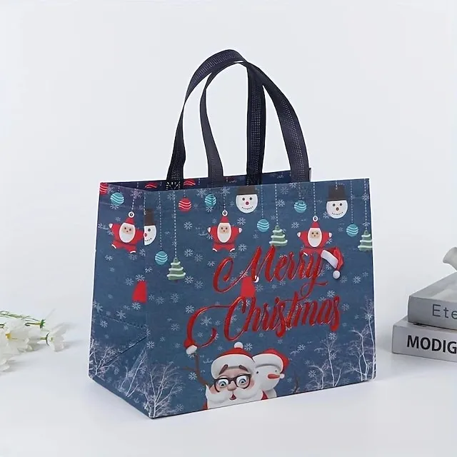6pcs Gilding Christmas Gift Bags Christmas Tote Bags With Handles Reusable Reinforced Handle Grocery Bags Christmas Treat Bags Multifunctional Non-Woven Christmas Bags For Gifts Wrapping Shopping