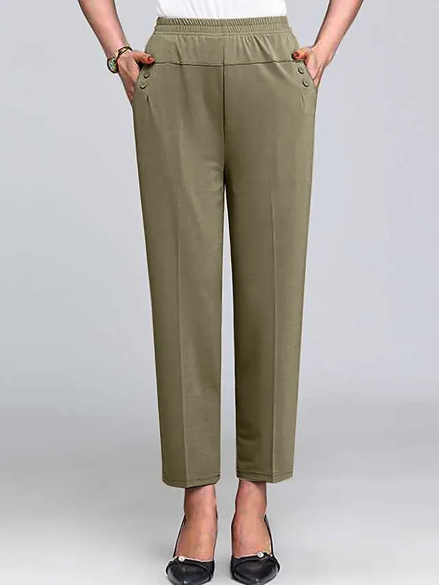 Women‘s Dress Work Pants Wine Almond Black High Waist Solid Color Buttons Fashion Streetwear Daily Wear Pocket Ankle-Length Comfort Plain M L XL 2XL 3XL