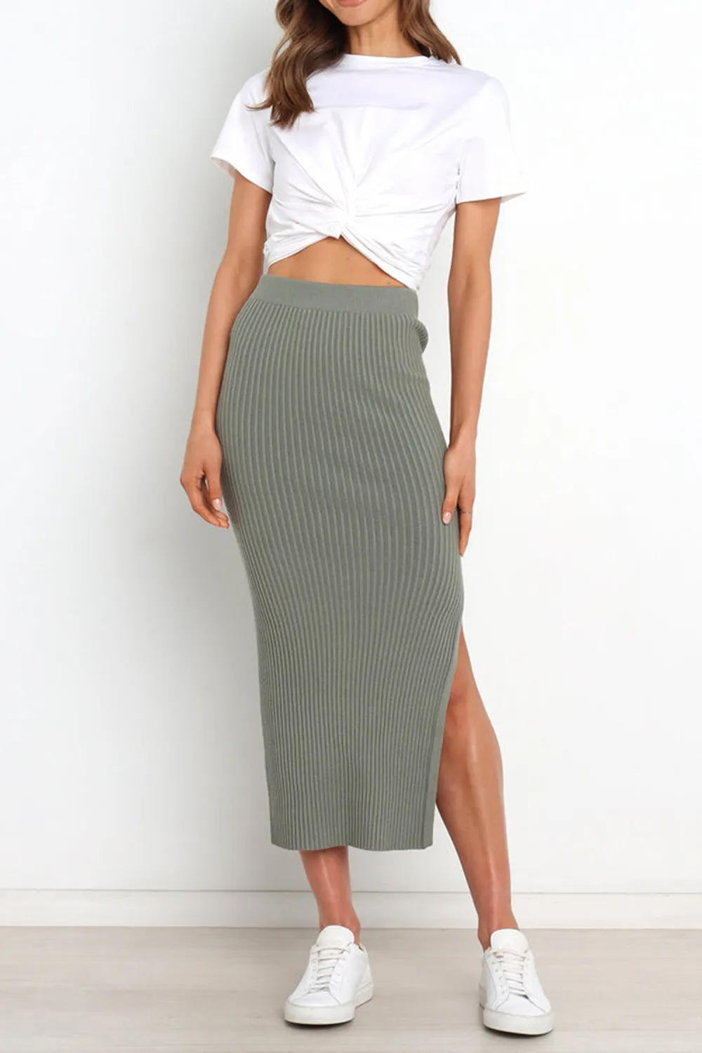EASYGOING MIDI PLEATED LINEN SKIRT