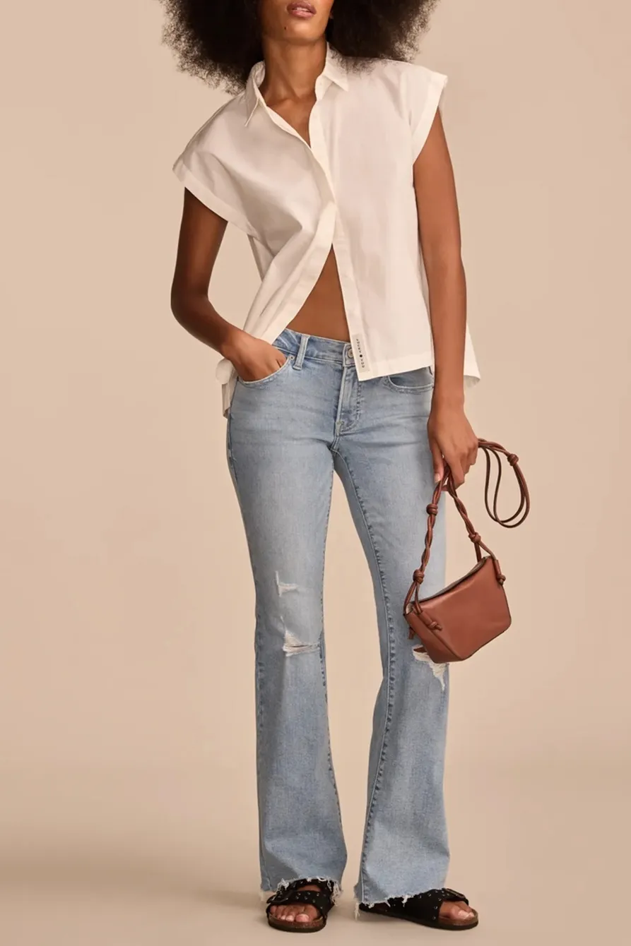 Distressed Light Wash Denim Sweet Flare