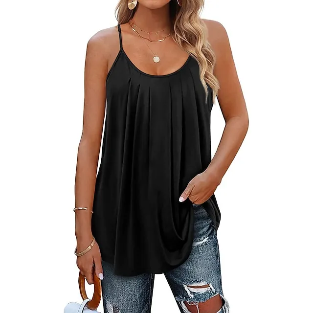 Women's Tank Top Camisole Plain Black White Light Green Sleeveless Casual Hawaiian Basic Round Neck Regular Fit