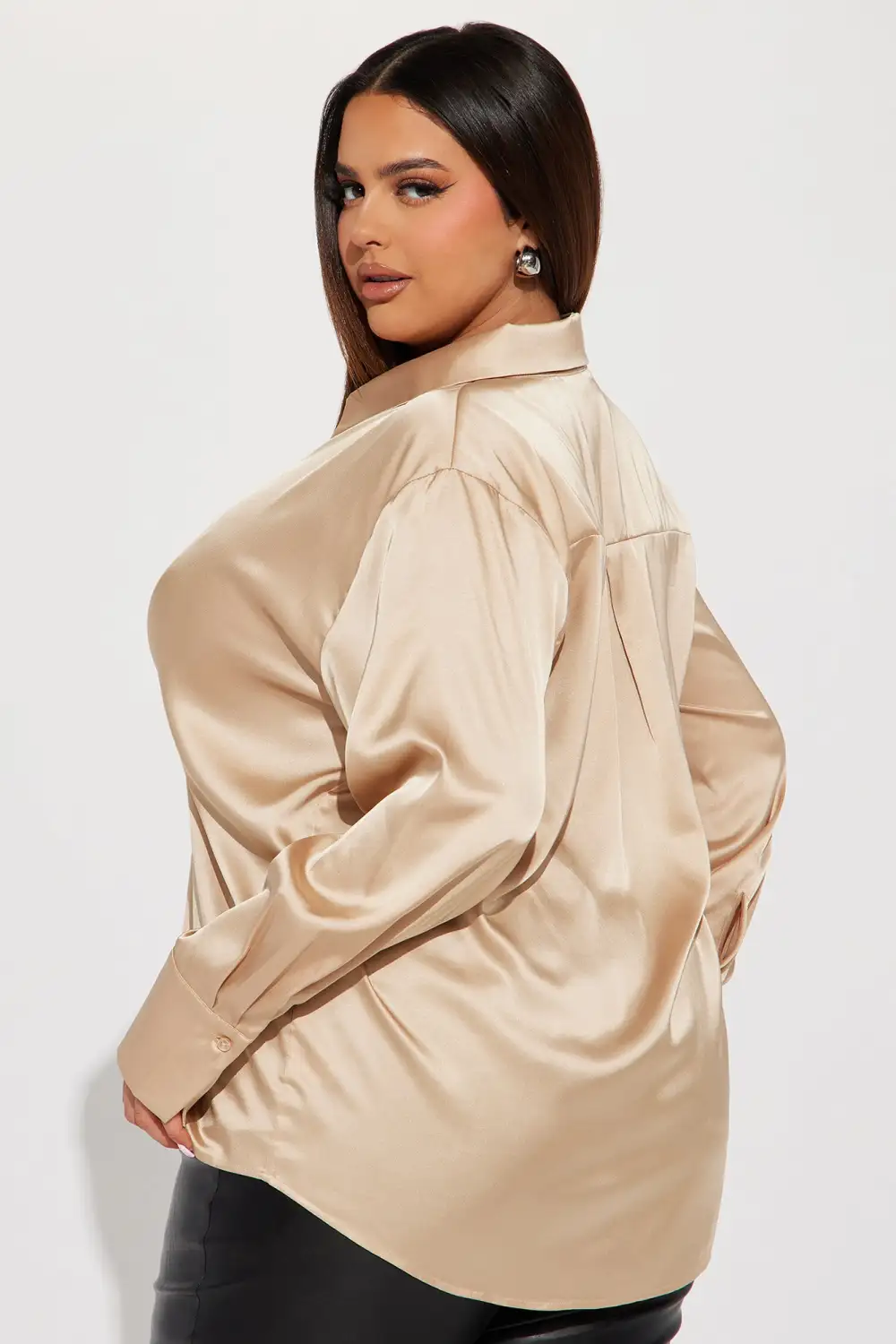 Feelin' Popular Satin Shirt - Taupe