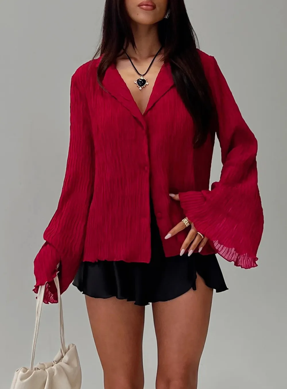 Black Textured Wrap Front Shirt