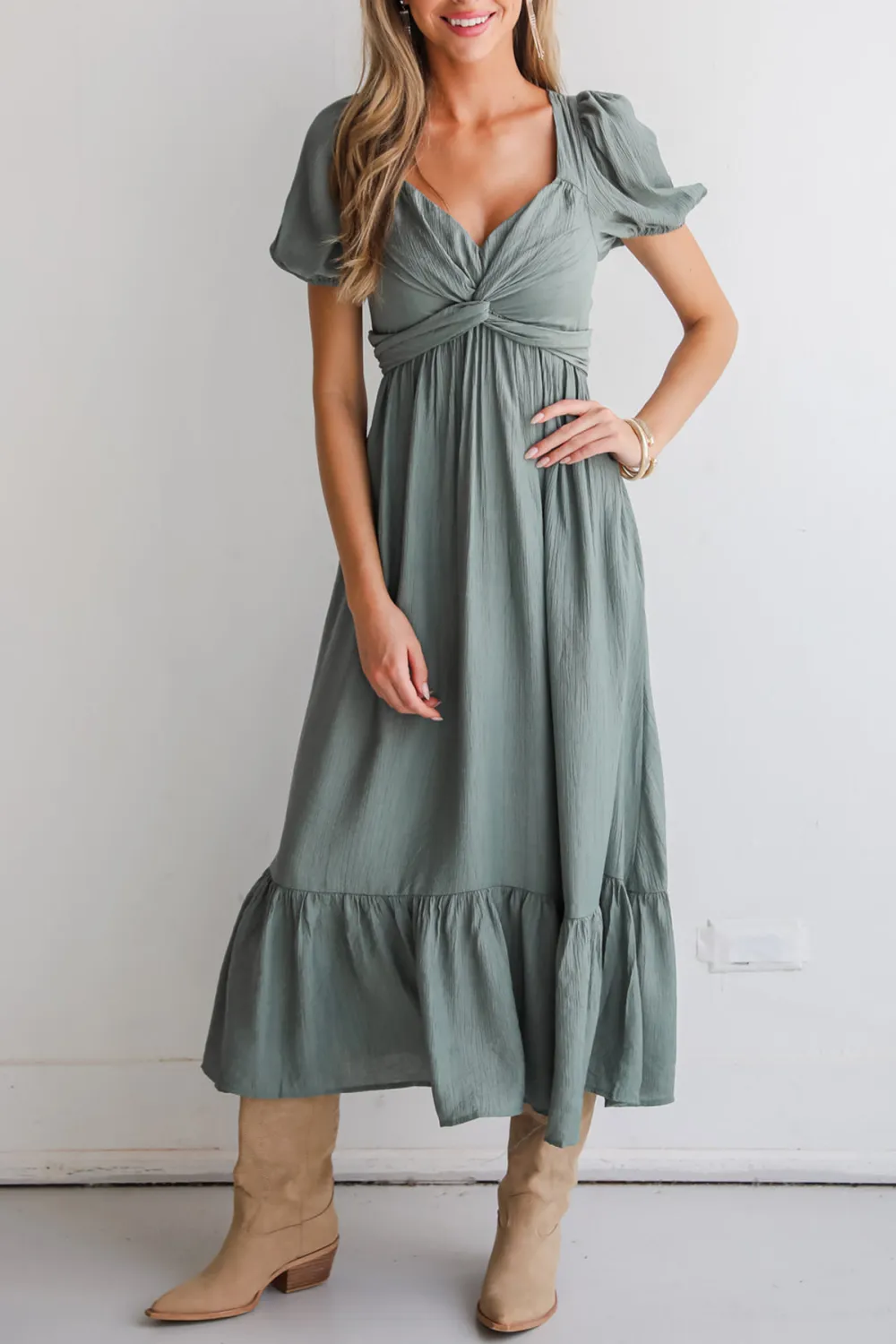 Confident Moves Sage Midi Dress