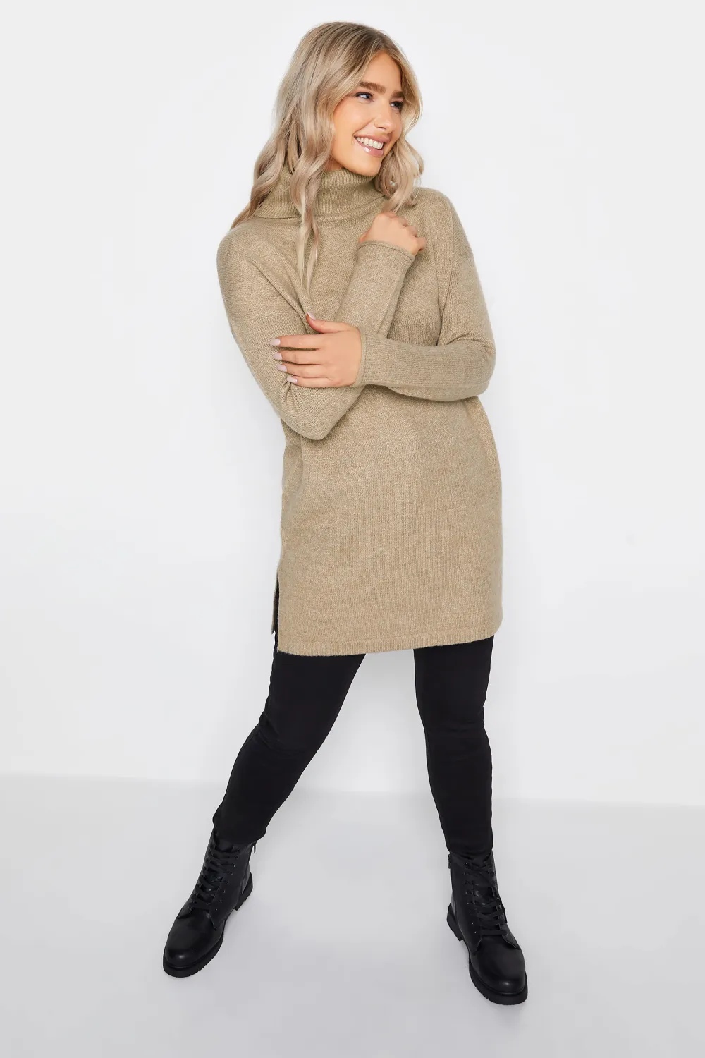 M&Co Neutral Beige Roll Neck Tunic Jumper