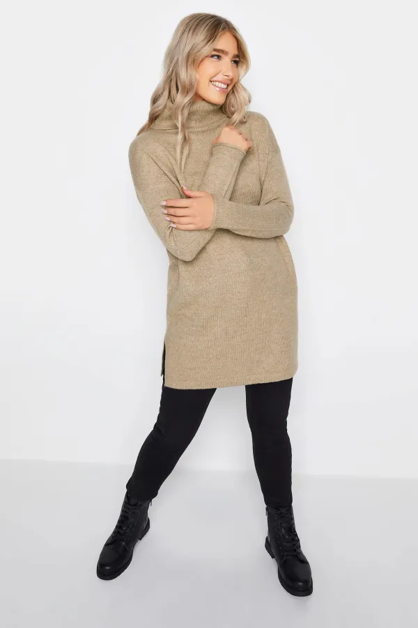 M&Co Neutral Beige Roll Neck Tunic Jumper
