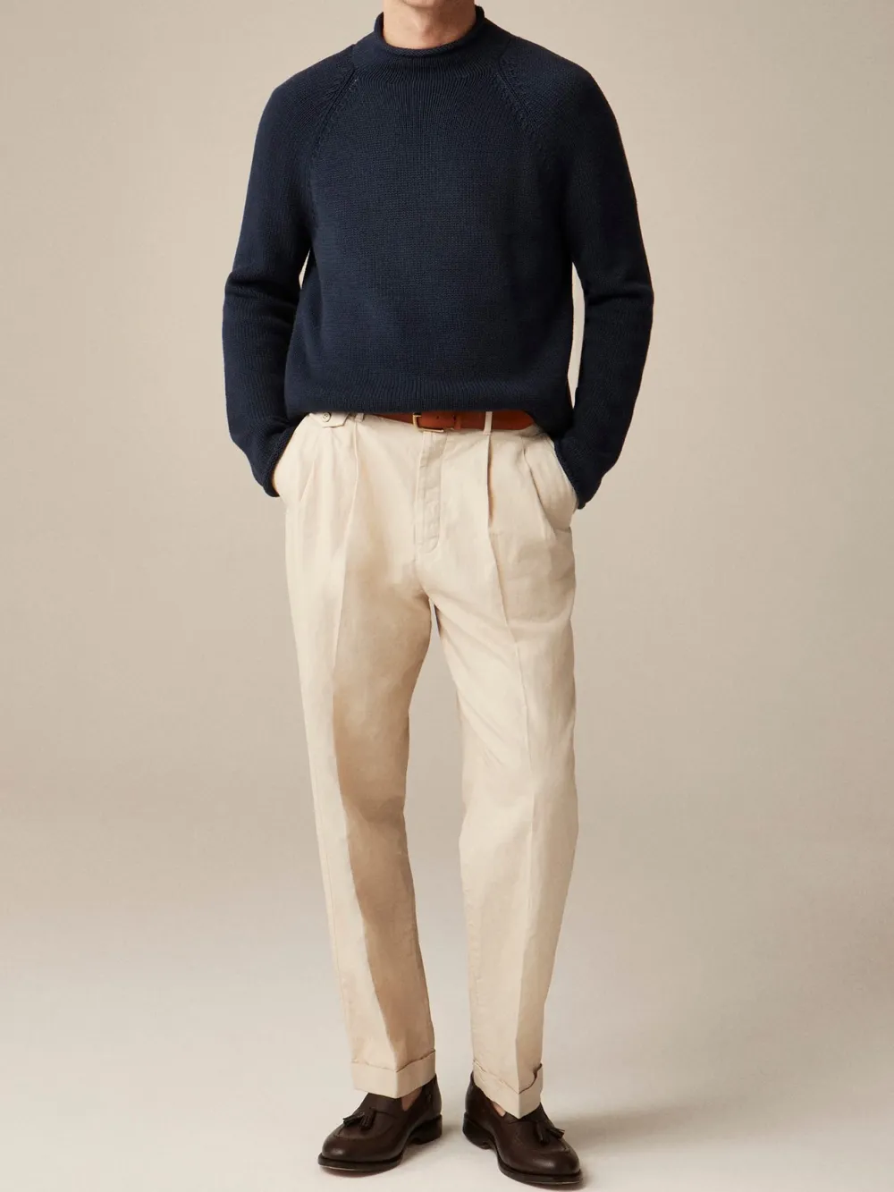 Navy Blue Mock Neck Wool Sweater