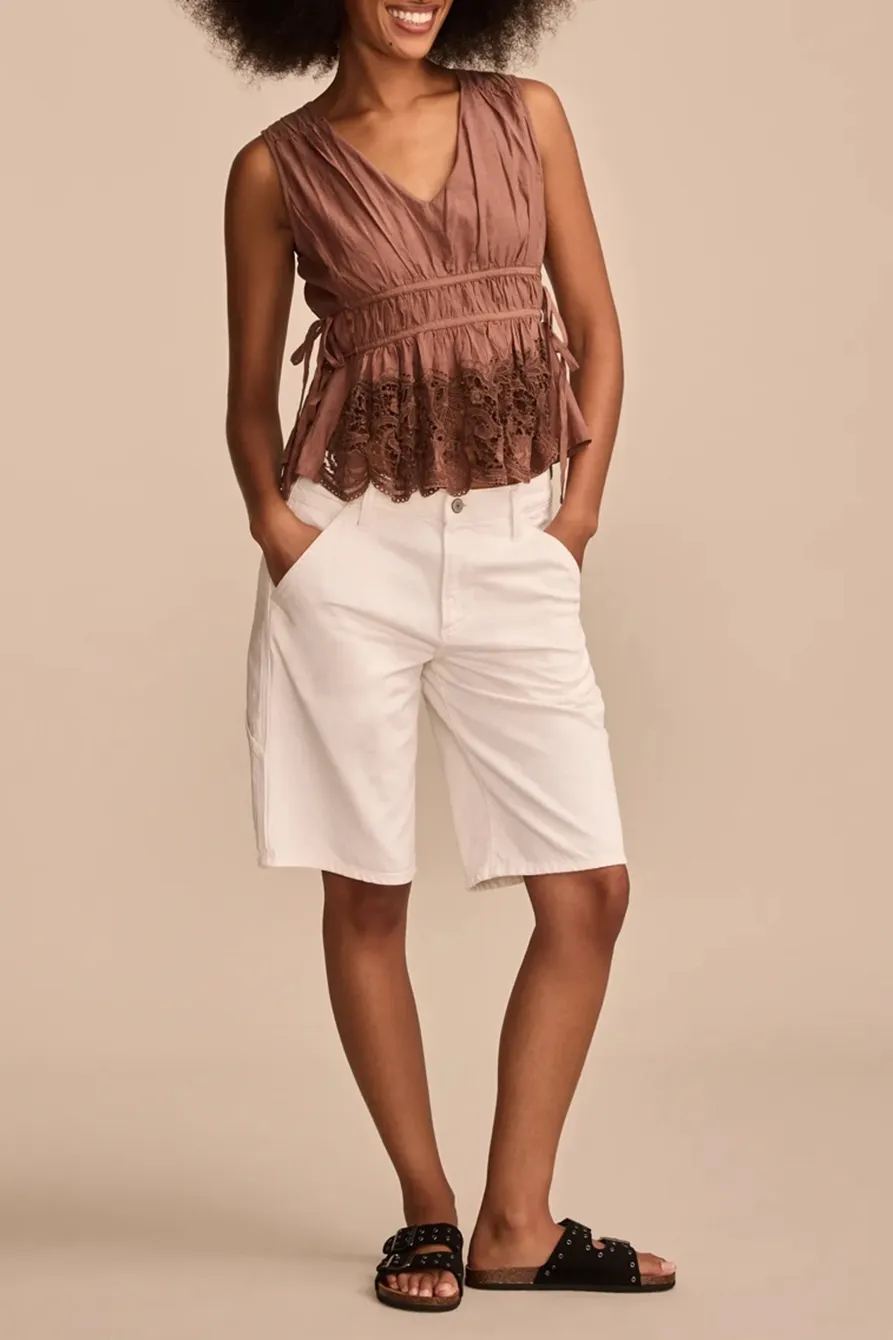 Aztec Lace Ruched Tank Top