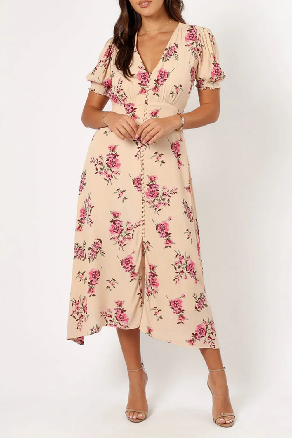 VANILLA ROSE FLORAL MIDI DRESS