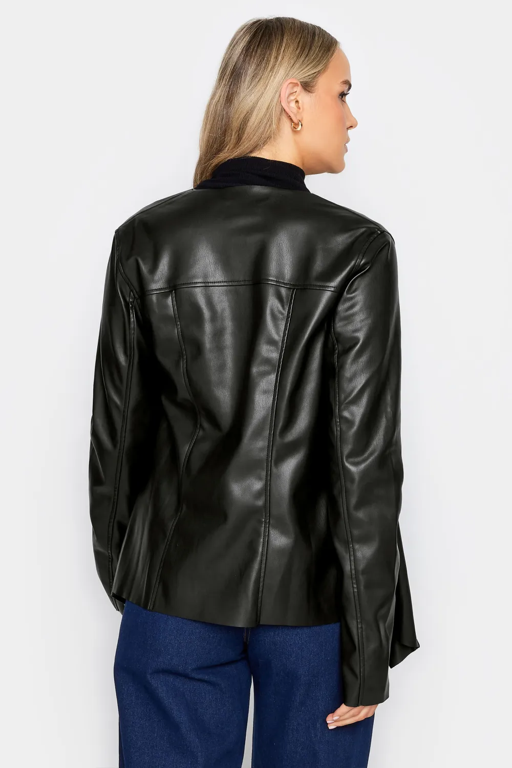 LTS Tall Black Faux Leather Waterfall Jacket