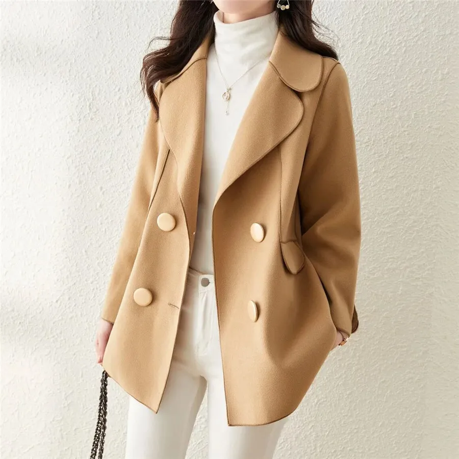 Double Breasted Solid Color Casual Coat
