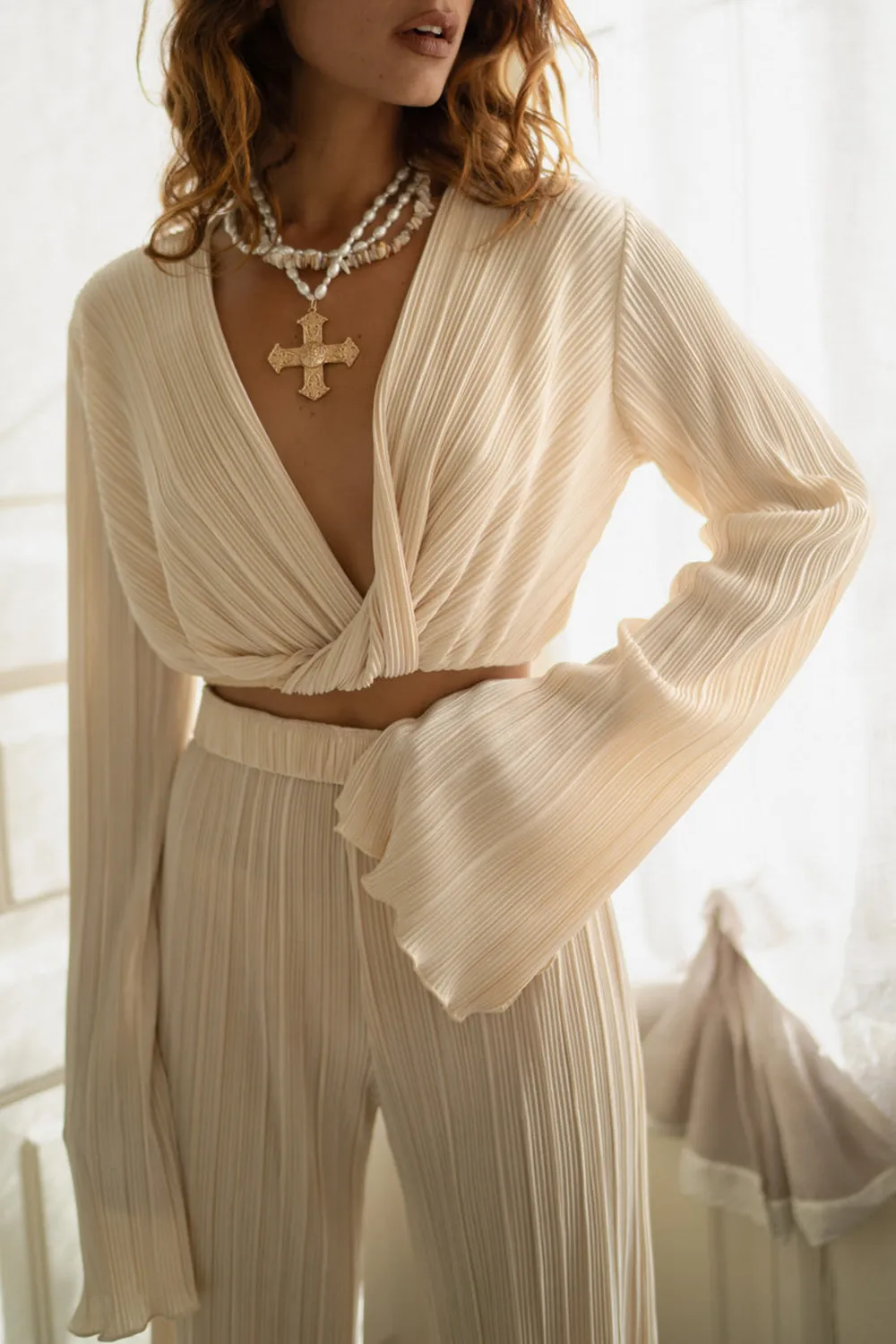 Champagne Pleated Top