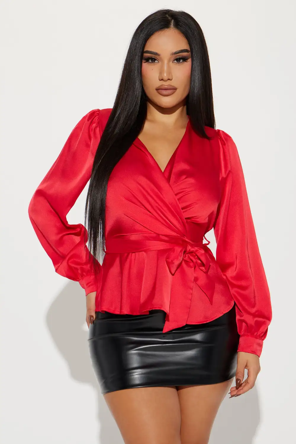 Lydia Satin Blouse Top - Red
