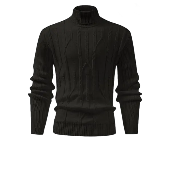 Men's turtleneck warm sweater, retro cable knit style