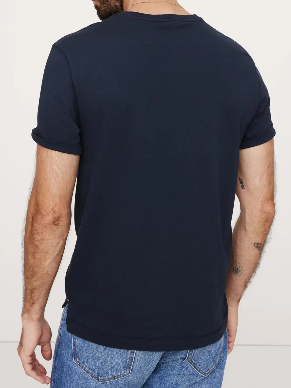 Men's Navy Blue  Crew Neck Cotton Short Sleeves