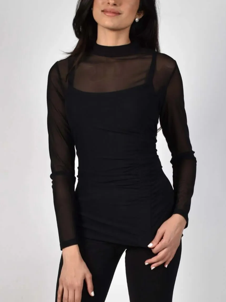 Black Mesh - Sleeve Slim - Fit Top