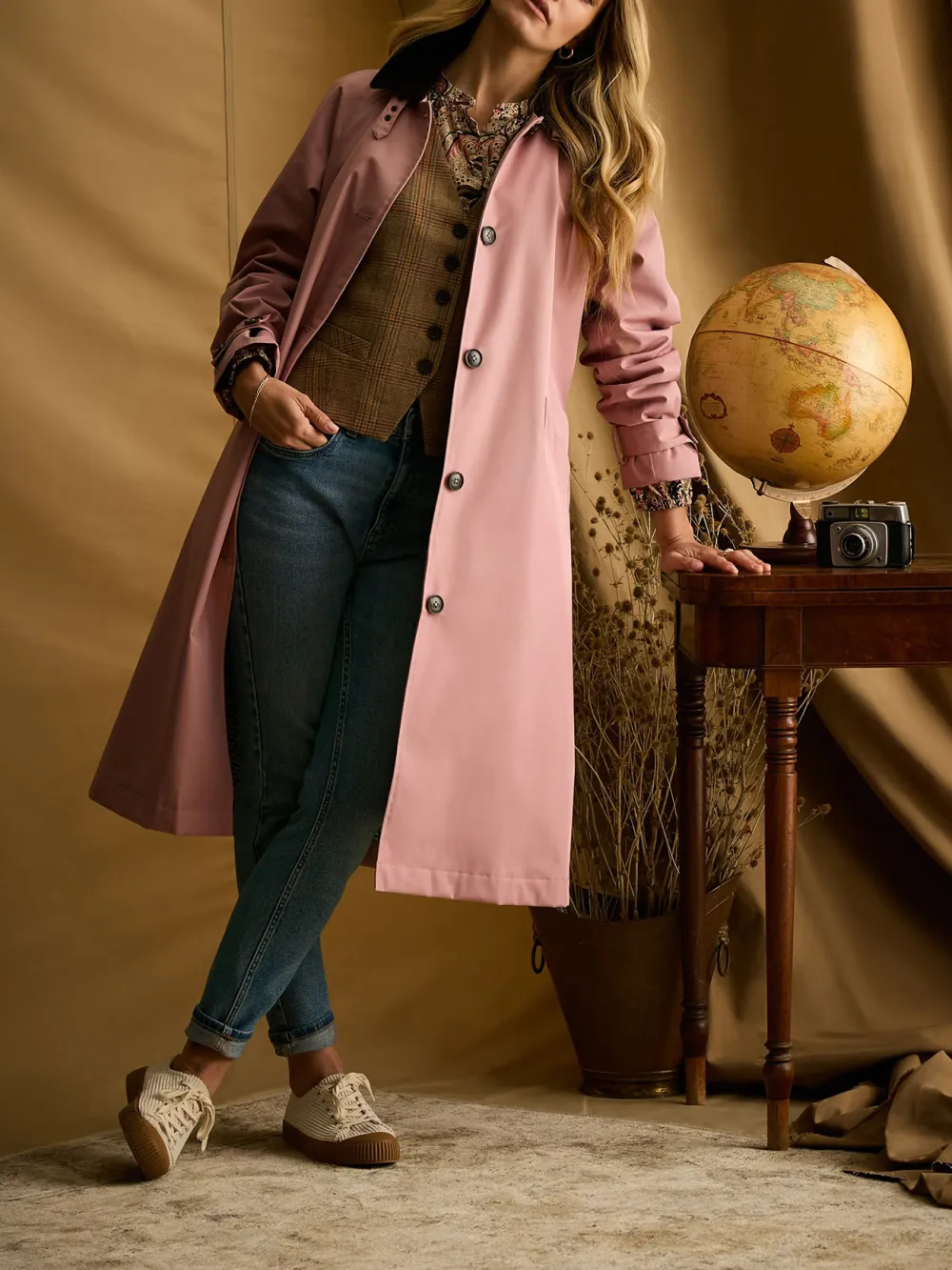 Pink Waterproof Belted Trench Coat