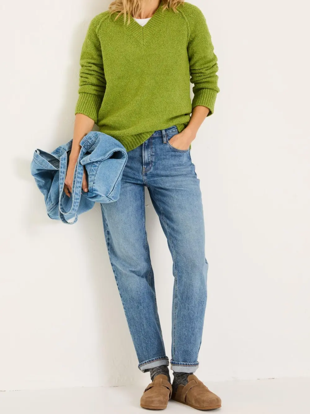 Green Bonnie Boucle V-Neck Jumper