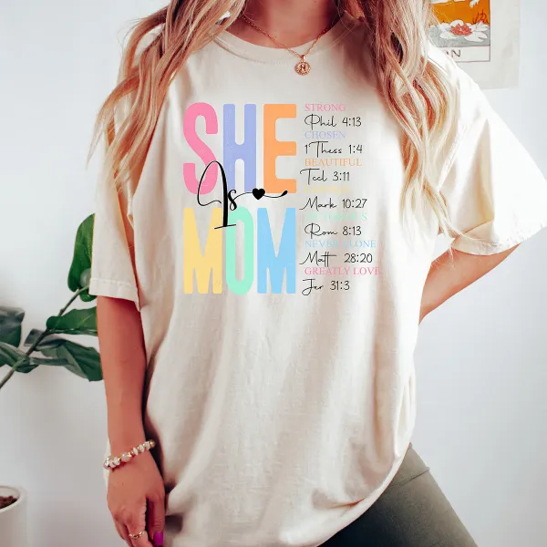She Is Mom Printed Round Neck Short Sleeve T-Shirt