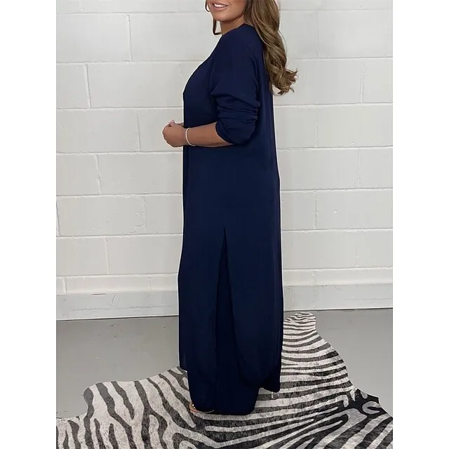 Women's Pajamas Pajama Top and Pant Sets 2 Pieces Pure Color Fashion Casual Soft Home Daily Bed Polyester Breathable V Wire Long Sleeve T shirt Tee Pant Summer Spring Black White