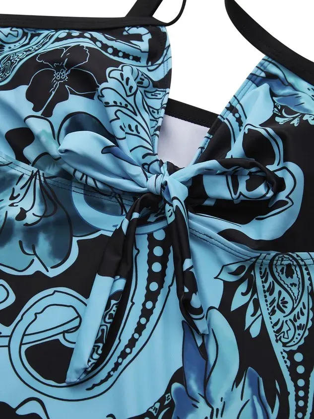 Ethnic Abstract Printing Scoop Neck Tankinis Two-Piece Set