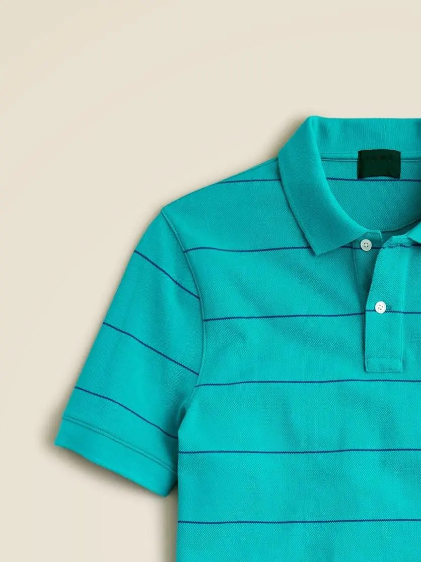 Turquoise Striped Short Sleeve Polo Shirt