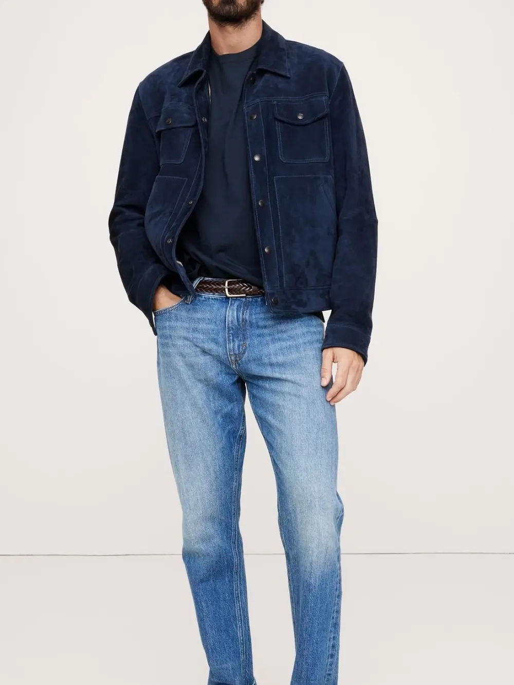 Men's Navy Blue  Crew Neck Cotton Short Sleeves