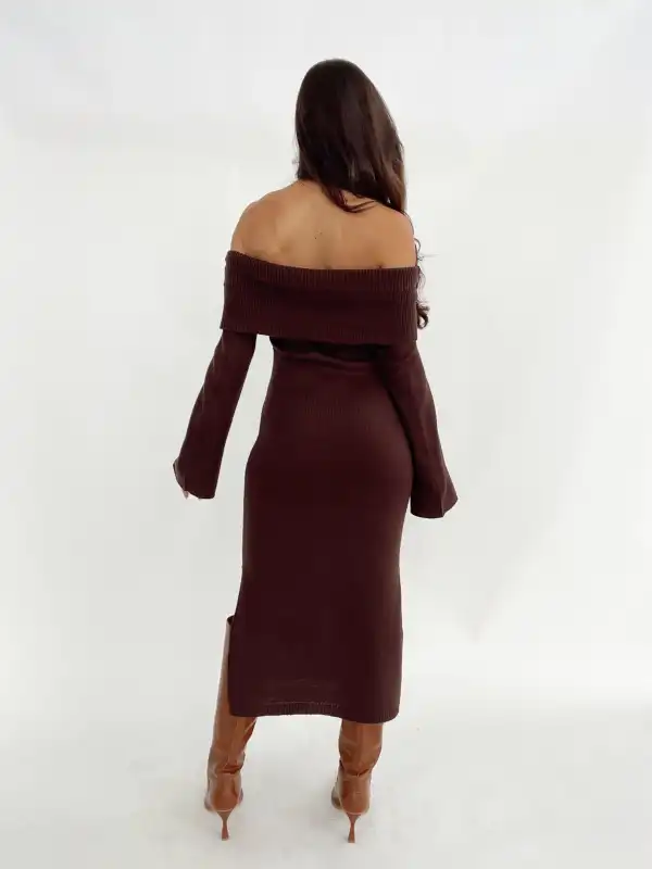 Chocolate Off The Shoulder Dress