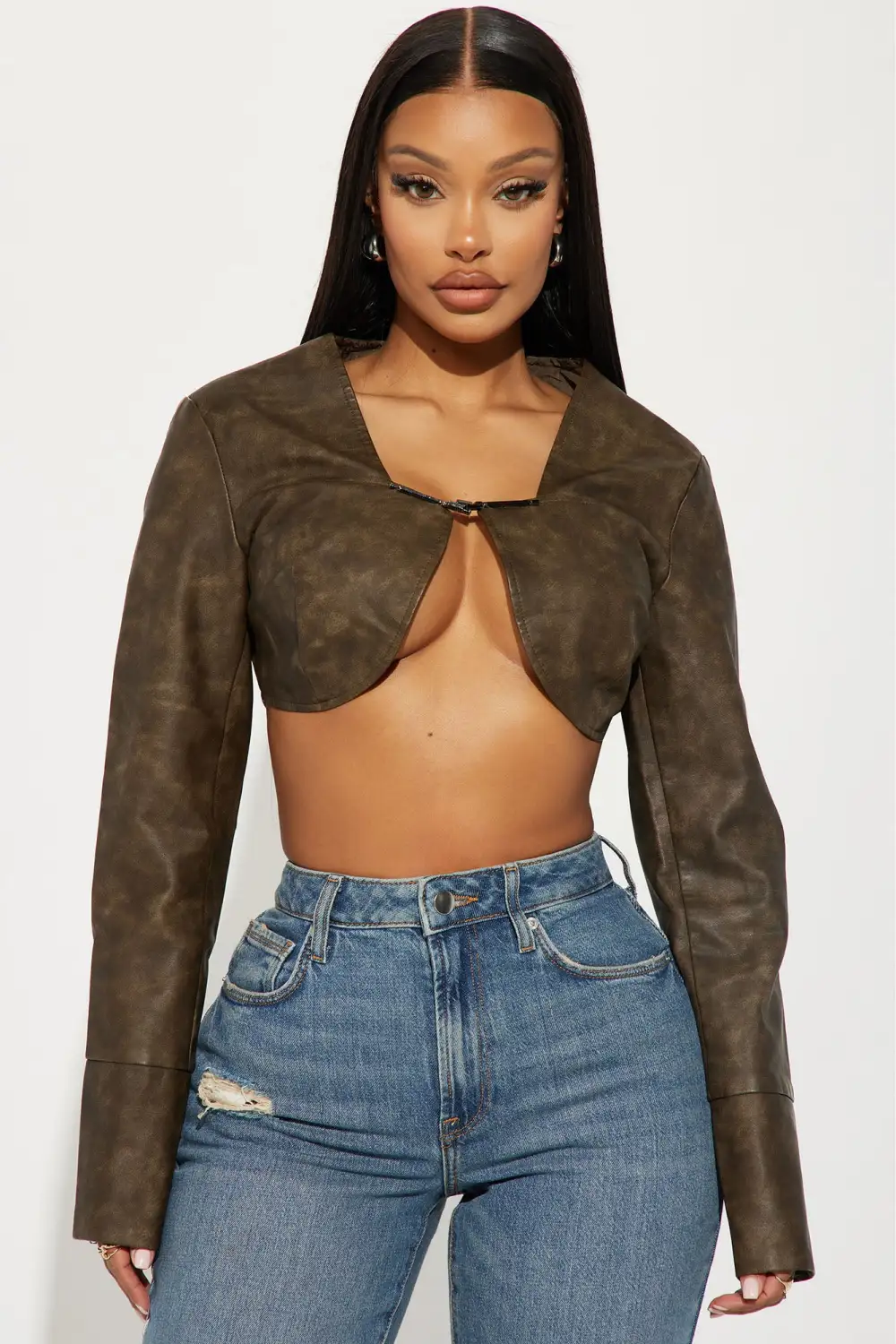 Jaxon Washed Faux Leather Top - Brown