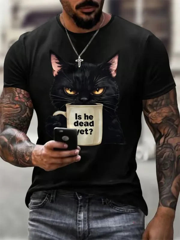 Men'S T-Shirt Men'S Casual CAT Fdt Shirt Pattern Letter-Printed Round Neck Pure Cotton