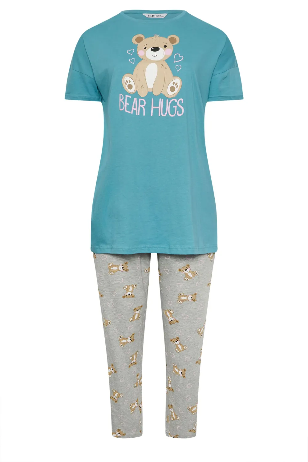 YOURS Curve Blue 'Bear Hugs' Wide Leg Pyjama Set
