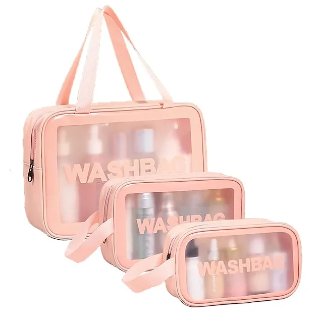 Clear Makeup Bag Waterproof Washing Cosmetic Bag With Zipper Handle Large Capacity Skin Care Products Travel Finishing Storage Bag