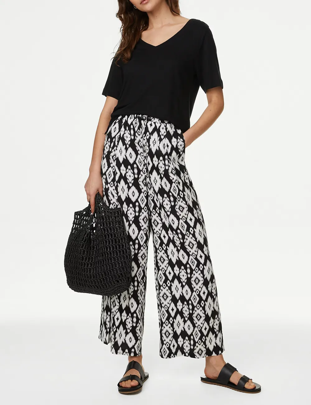 Plants Printed Wide Leg Trousers