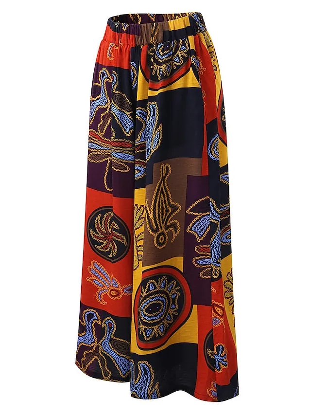 Women's Wide Leg Gauchos Pants Trousers Baggy Full Length Causal Vacation Red Purple XL XXL Spring Fall